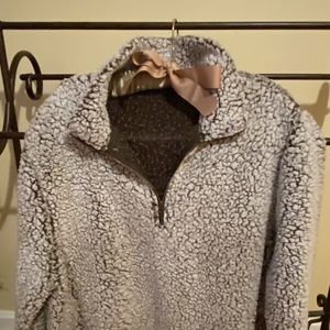 SHERPA FLEECE ZIP PULLOVER . BEIGE / BROWN /WHITE . SO COZY & WARM 🤎🤍